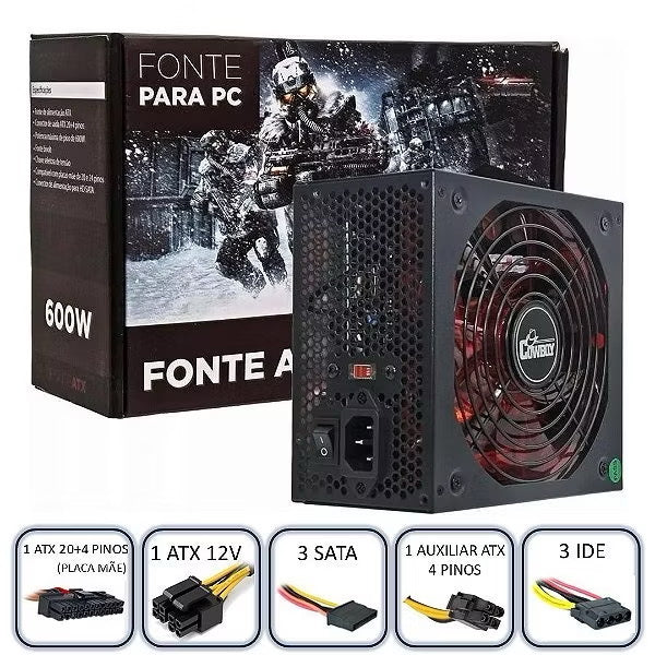 FONTE ATX GAMER 600W REAL COWBOY KNUP KP535