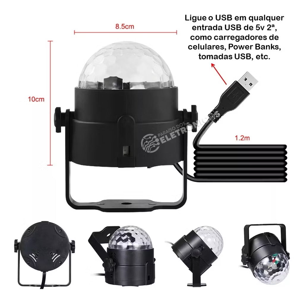 Mini Globo Bola Magica Jogo De Luz LED RGB Iluminação Para Festa Alimentação USB 5v