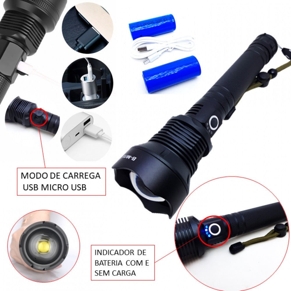 Lanterna Tática Holofote Led 2 baterias recarregável P90