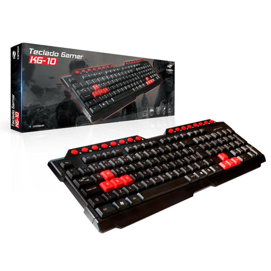 Teclado Gamer C3Tech Multimídia USB Preto e Vermelho KG-10BK