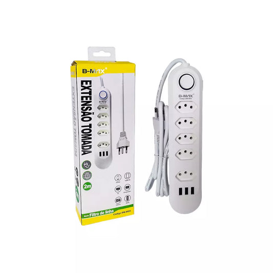 FILTRO DE LINHA 2M 5 BOCAS 3 USB BMAX BM8695