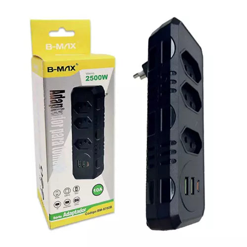Adaptador Para Tomata 3 Tomadas + 2USB + 1 TIPO-C BMAX 8702B