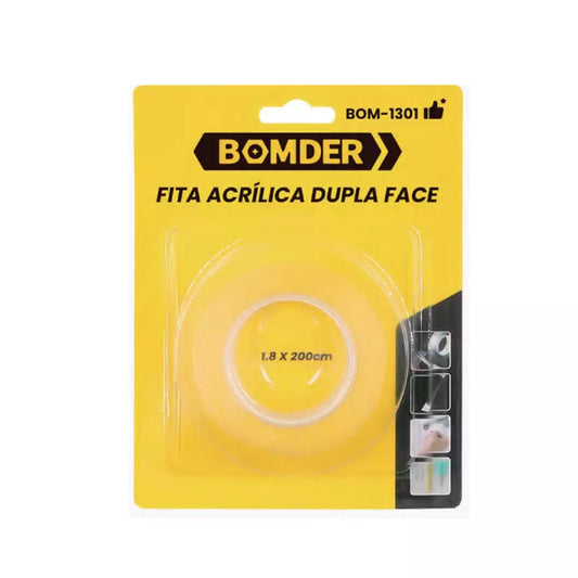 FITA ACRILICA DUPLA FACE TRANSPARENTE 2M BOMDER BOM1301