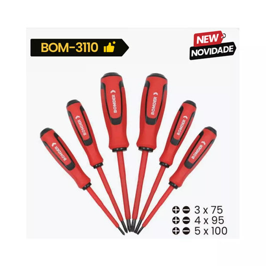KIT CHAVES 6 PEÇAS ANTI CHOQUE EMBORRACHADA BOMDER BOM3110