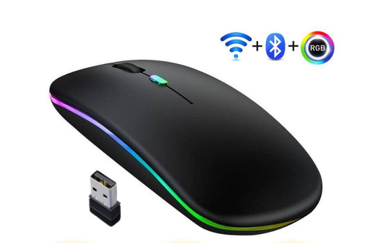 Mouse Sem Fio 2 em 1 Via Bluetooth E Wireless Recarregável O-gold MS03 Preto