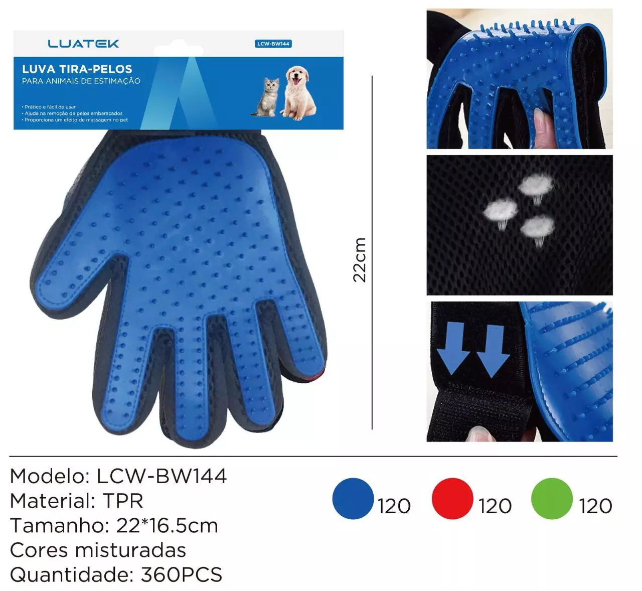 Luva Tira Pelos para Pets - LCW-BW144