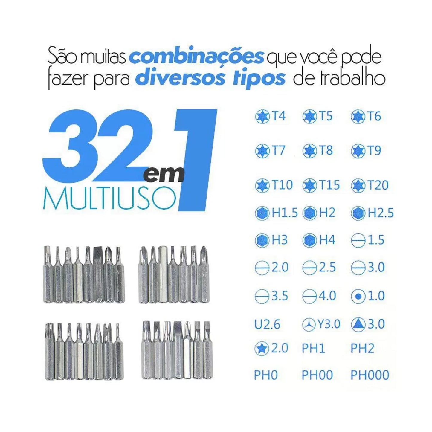 Kit Jogo De Chaves Precisão 32 Em 1 Niqueladas Multiuso Imã