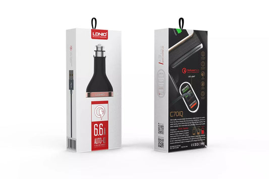 TOMADA VEICULAR + CABO IOS 4 USB 6.6A LDNIO C701Q