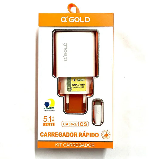 CARREGADOR IPHONE AGOLD 5.1A RÁPIDO 3 USB CA 36-2