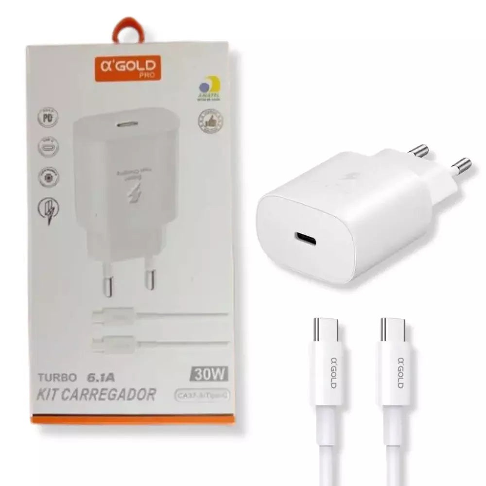 CARREGADOR TURBO TIPO C 30W CA37-3 COM CABO TIPO C GOLD PRO CA37-3