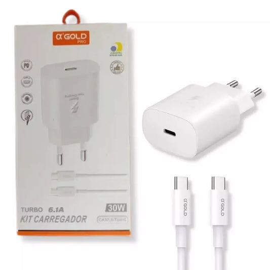 CARREGADOR TURBO TIPO C 30W CA37-3 COM CABO TIPO C GOLD PRO CA37-3