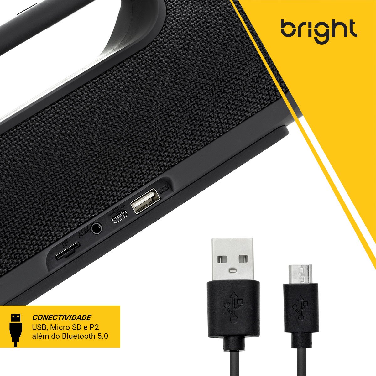 Caixa de Som Bluetooth Bright C03, Pen Drive, Micro SD, 10W, Preto