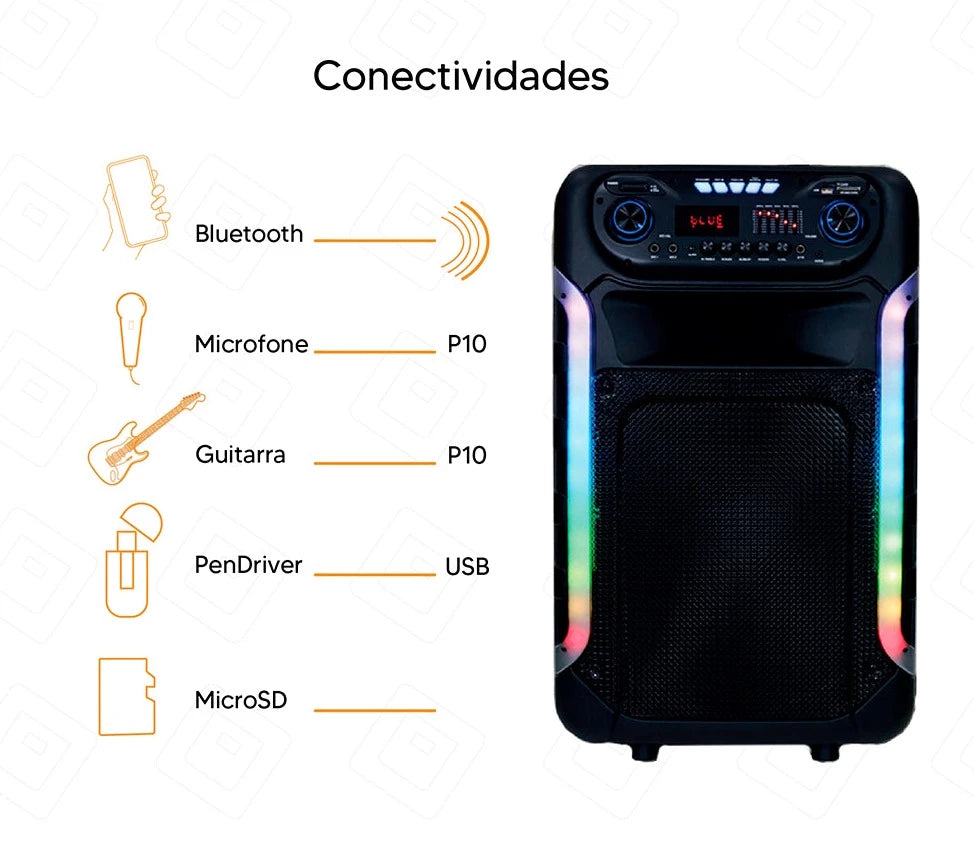 Caixa de Som Bluetooth 15" LED PowerX 1200w RMS Bivolt Sumay Sm-Cap37