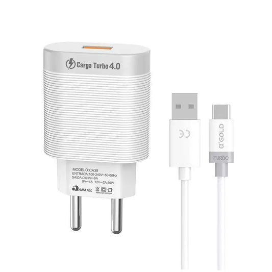 Carregador Turbo Tipo C Usb 6.1a Cabo Tipo-C CA39-3 Gold