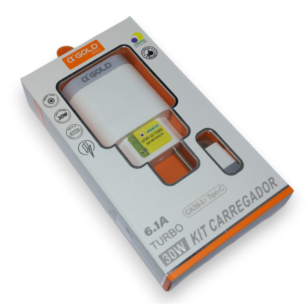 Carregador Turbo Tipo C Usb 6.1a Cabo Tipo-C CA39-3 Gold