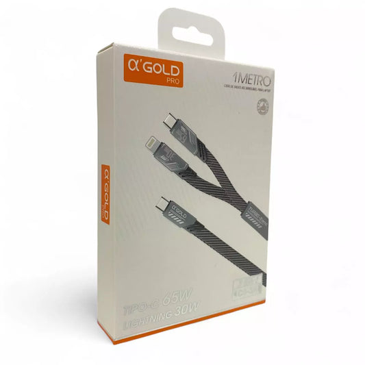 CABO DE DADOS 2 EM 1 TIPO-C 65W + LIGHTNING 30W GOLD PRO CB34