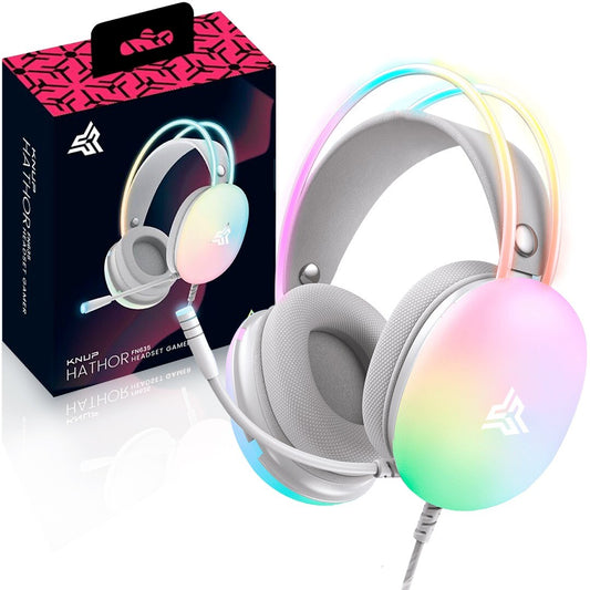 Headset Gamer com Microfone Branco com Led RGB KNUP - KP-FN635