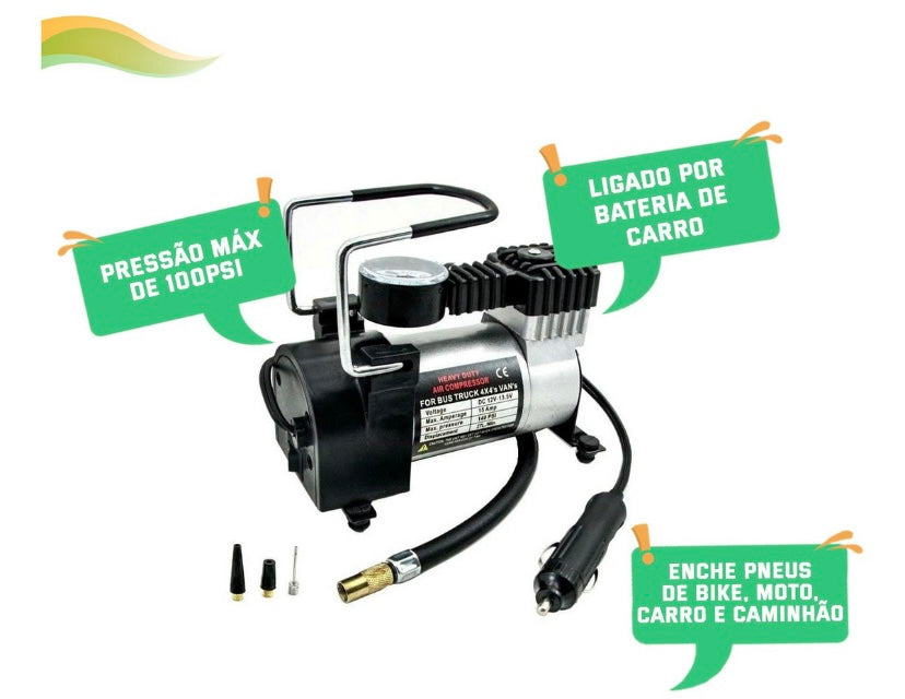 Mini Compressor De Ar Veicular Profissional Portátil 12v 150 PSI