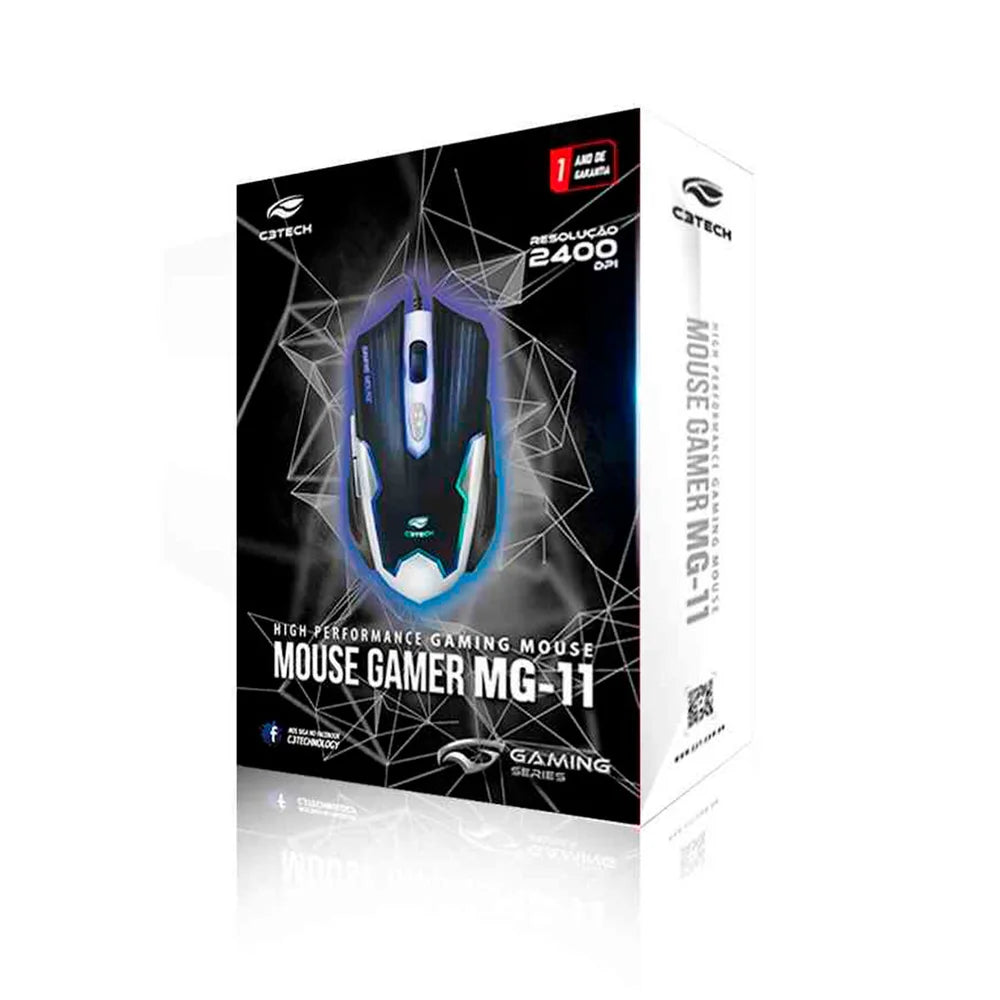 Mouse Gamer C3Tech, Com Fio, LED Multicores, 2400 DPI, 6 Botões, Preto/Prata - MG-11 BSI