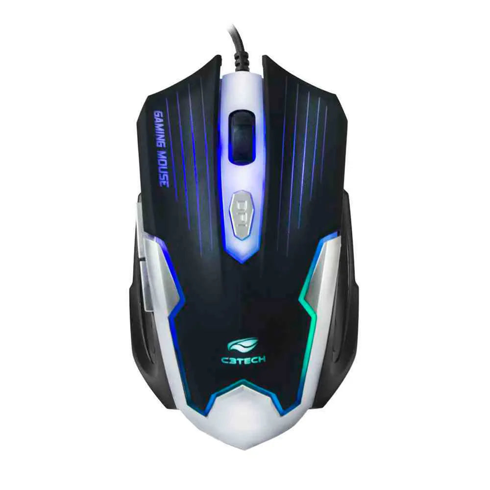 Mouse Gamer C3Tech, Com Fio, LED Multicores, 2400 DPI, 6 Botões, Preto/Prata - MG-11 BSI