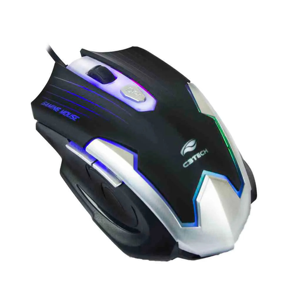 Mouse Gamer C3Tech, Com Fio, LED Multicores, 2400 DPI, 6 Botões, Preto/Prata - MG-11 BSI