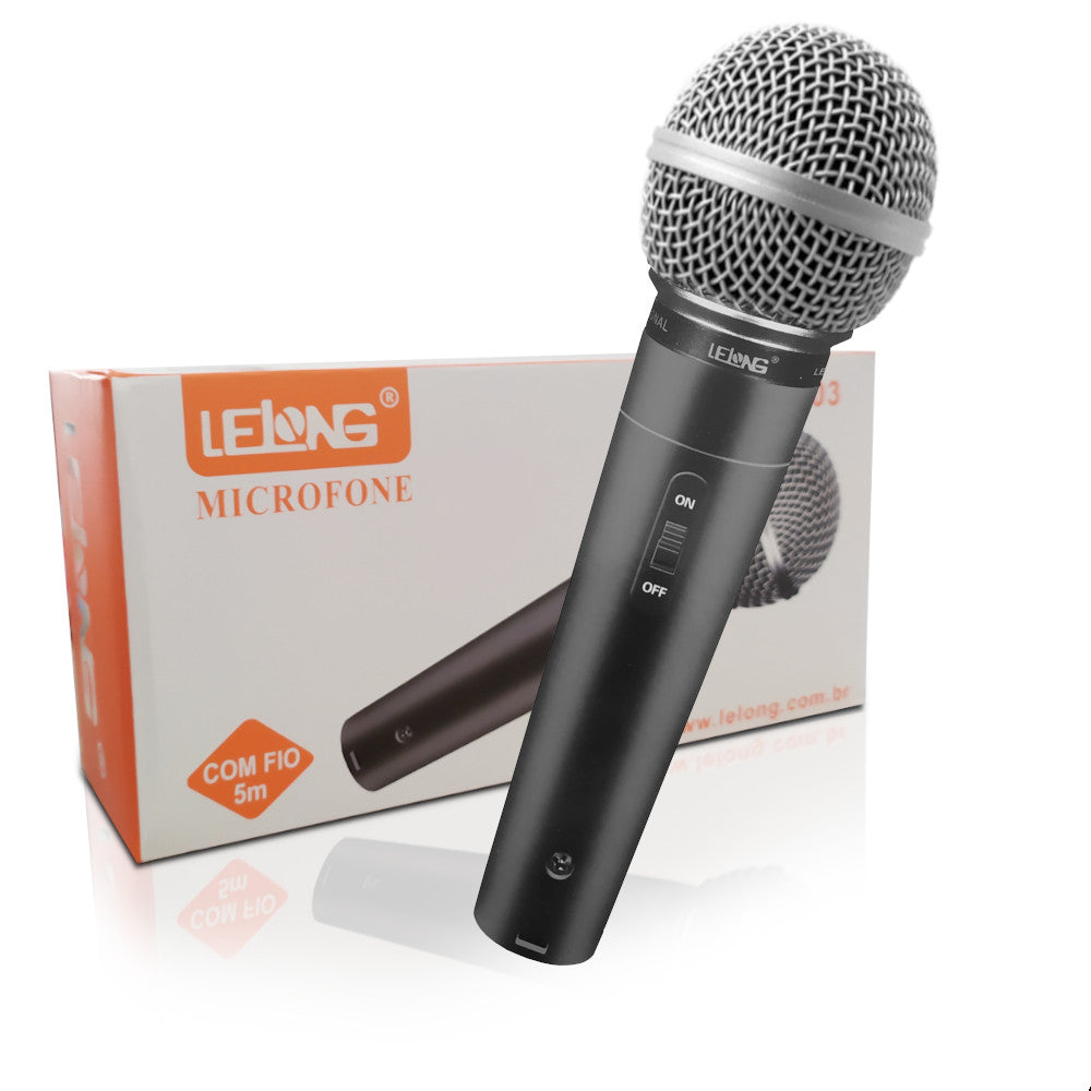 Microfone Profissional Lelong Com Cabo De 5m Preto Le903