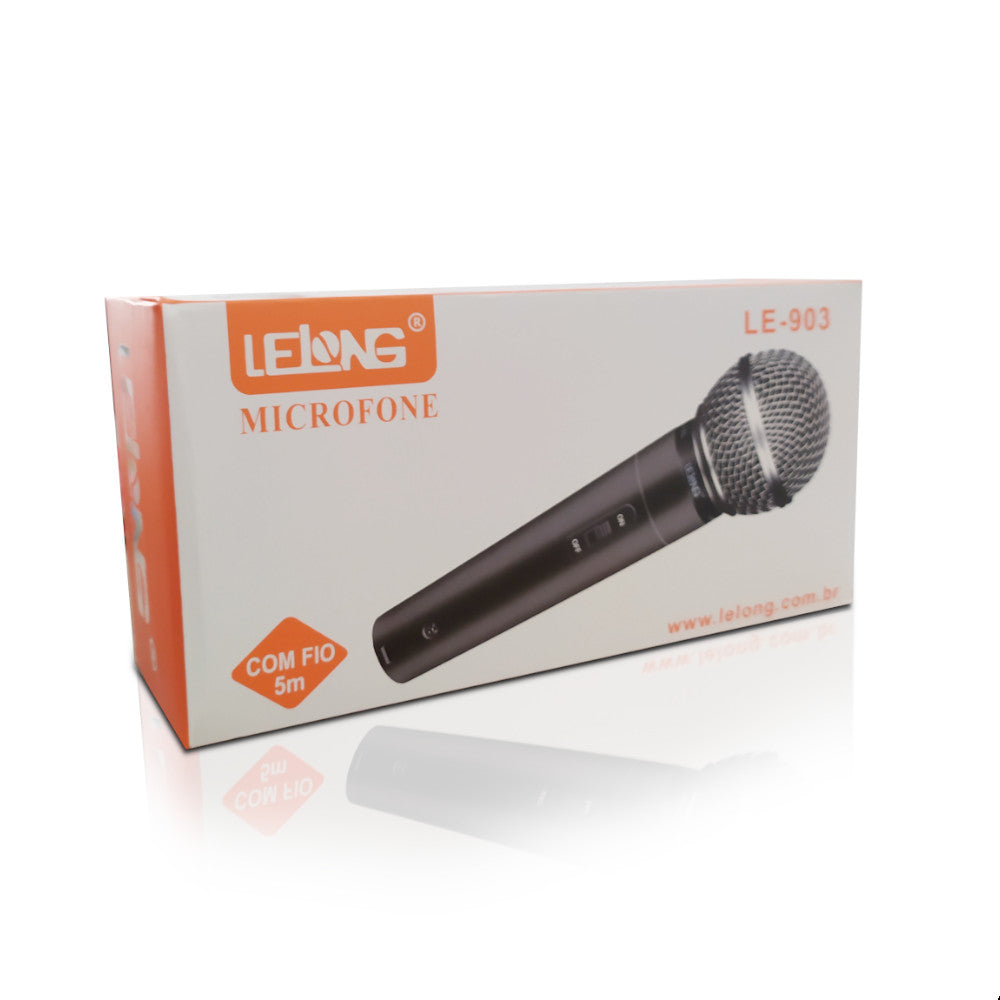 Microfone Profissional Lelong Com Cabo De 5m Preto Le903
