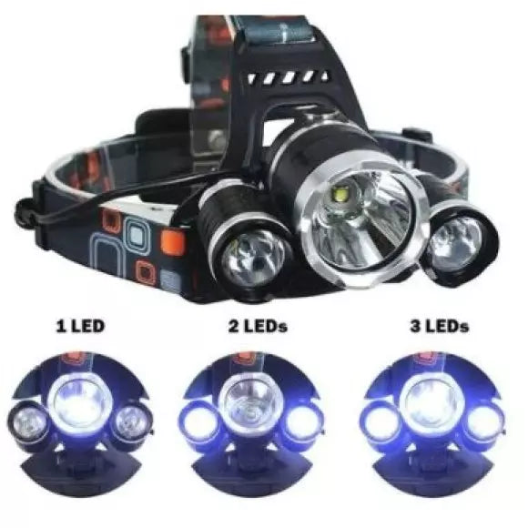 LANTERNA DE CABEÇA LELONG 3 FOCOS T6 LE8301