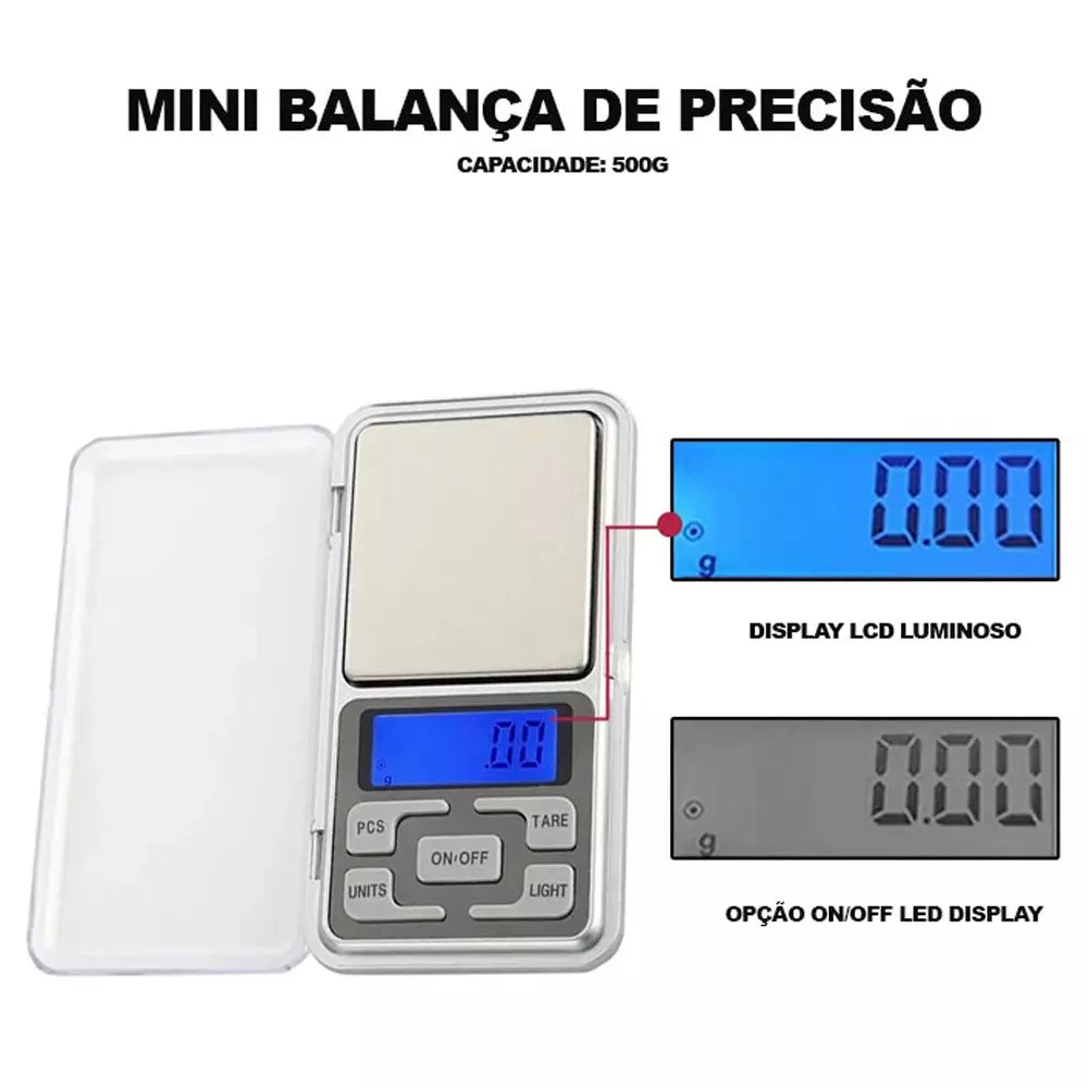Mini Balança Digital Alta Precisão Escala 0.1 Gr Até 500 Gr