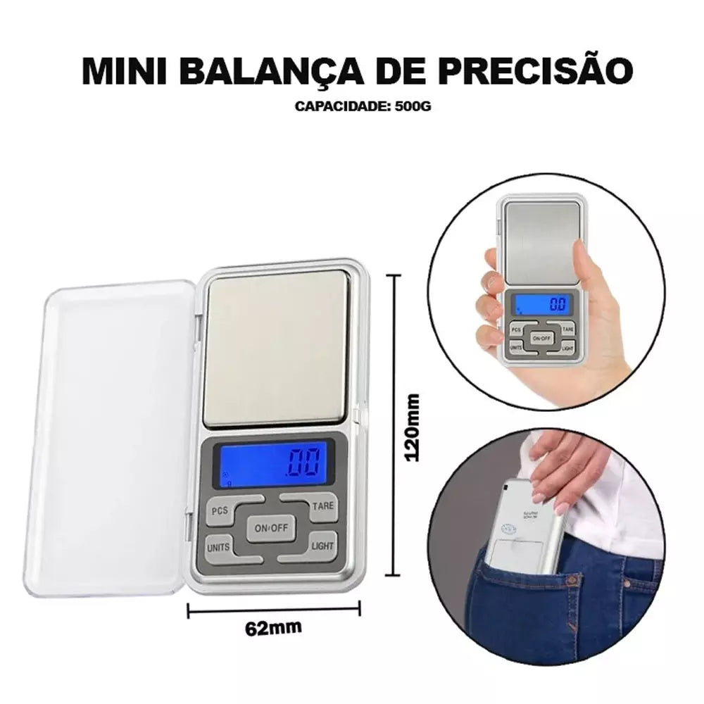 Mini Balança Digital Alta Precisão Escala 0.1 Gr Até 500 Gr