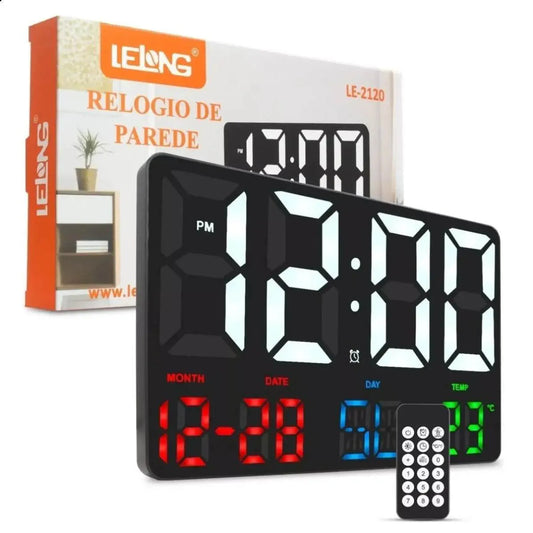 Relógio de Parede Led Digital LE-2120 Data Hora Alarme Casa Escritório Loja +controle - It-Blue