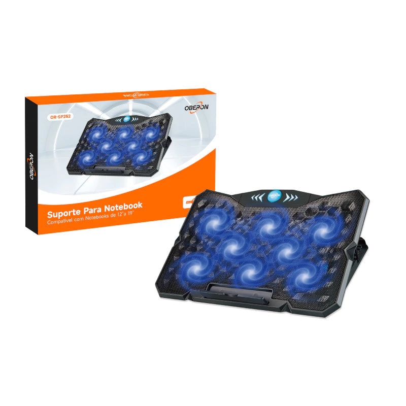 Suporte Notebook Cooler USB 12" a 19" 8 Ventoinhas Ângulo Ajustável Oberon OR-SP252