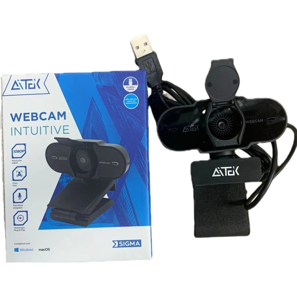 Webcam Profissional Aitek W410 720p C/ Microfone Embutido Preto