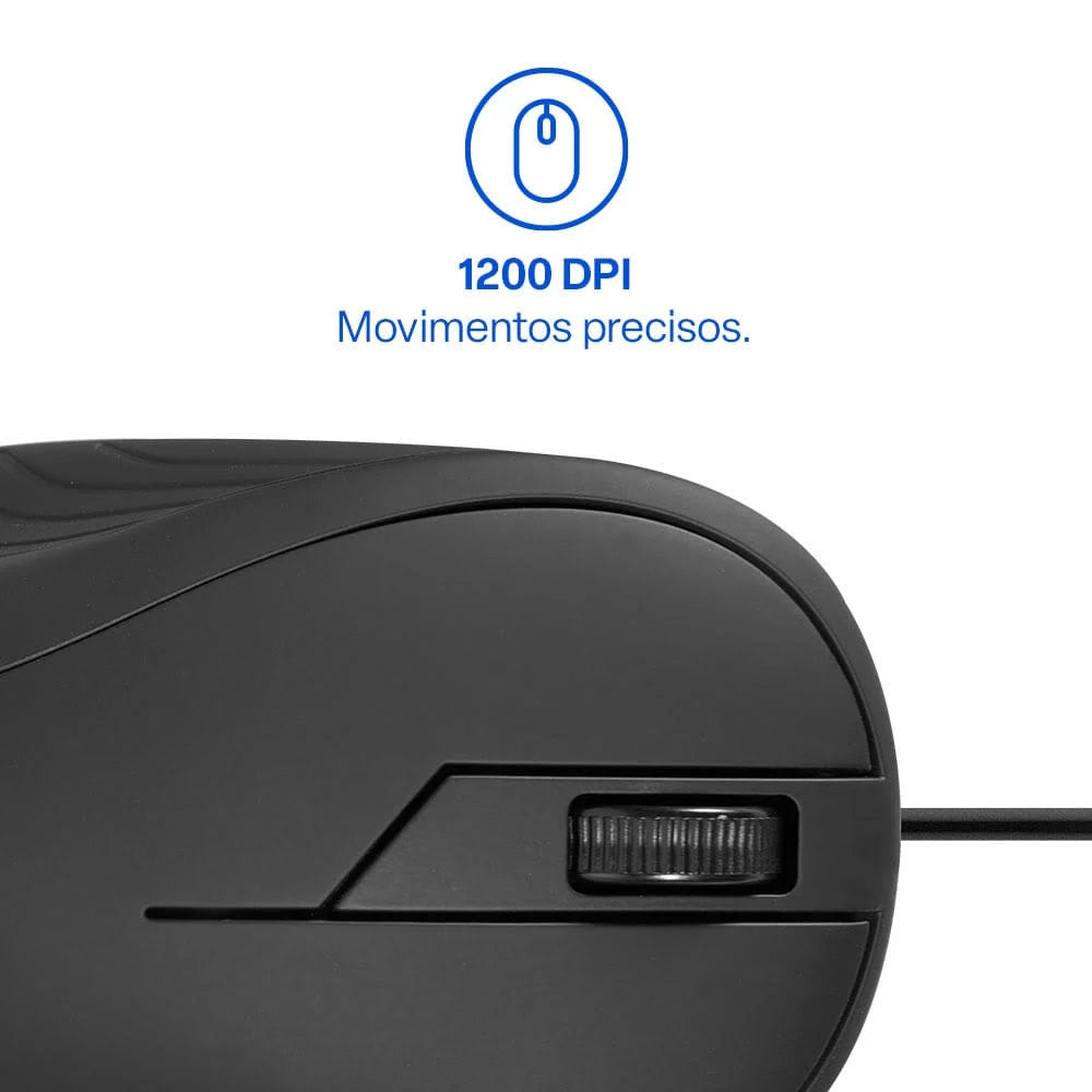 Mouse Com Fio USB Preto Emborrachado Multilaser MO222