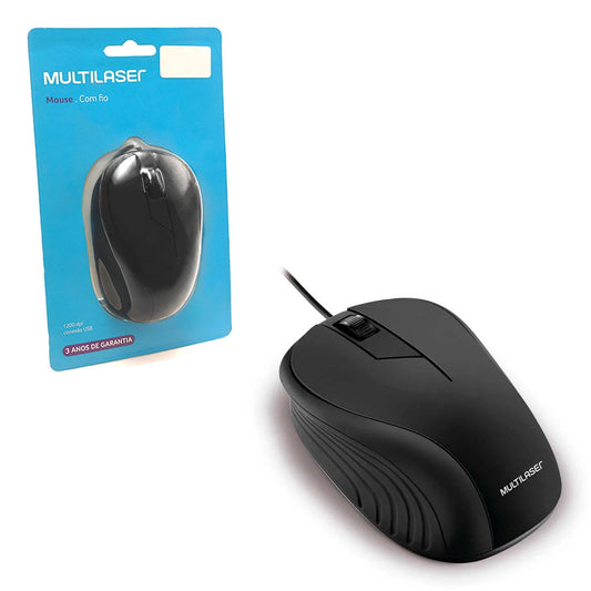 Mouse Com Fio USB Preto Emborrachado Multilaser MO222