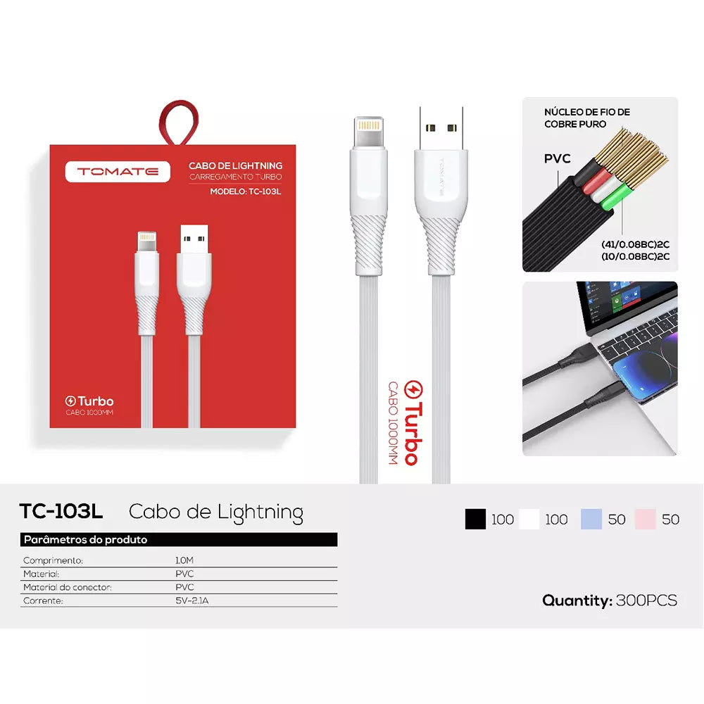 Cabo USB para IPHONE 1 Metro Tomate TC103L