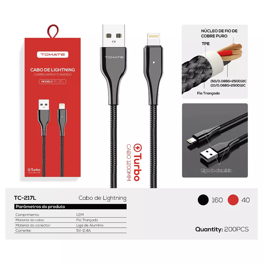 CABO USB IPHONE TOMATE PONTA DE FERRO 1.20CM TC217L