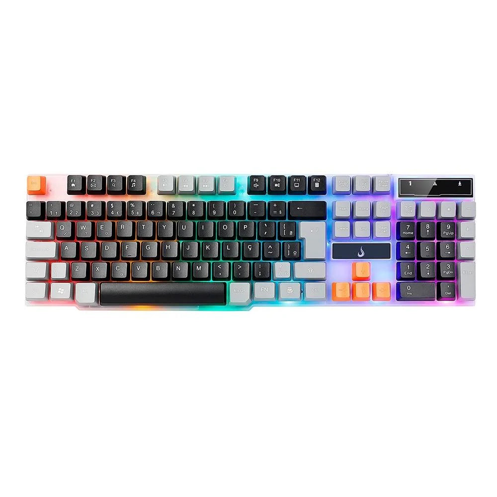 Teclado Semi-Mecânico Gamer Rise Mode G1, Rainbow, USB, Preto e Cinza