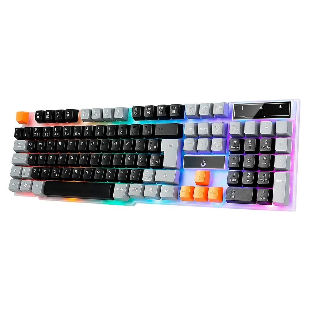 Teclado Semi-Mecânico Gamer Rise Mode G1, Rainbow, USB, Preto e Cinza