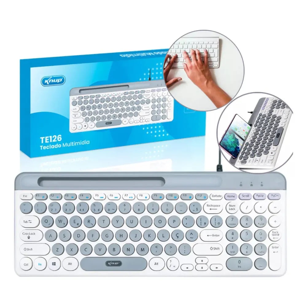 Teclado com Fio para Computador Teclas Redondas ABNT II KNUP - KP-TE126