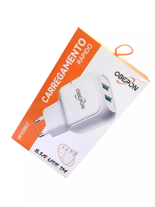 CARREGADOR RAPIDO TIPO C 5.1A 2 USB OBERON / KNUP ORIC035C
