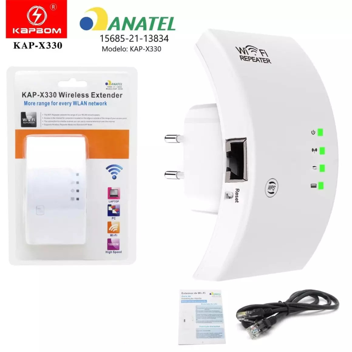 Repetidor de Sinal Wifi sem Fio WPS Kapbom - KAP-X330