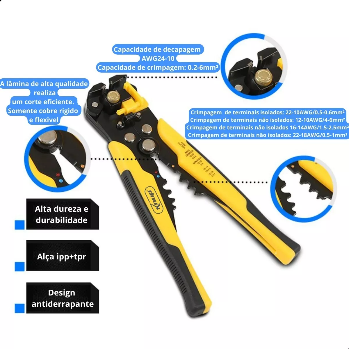 Alicate Desencapador E Crimpador Profissional Knup Reforçado