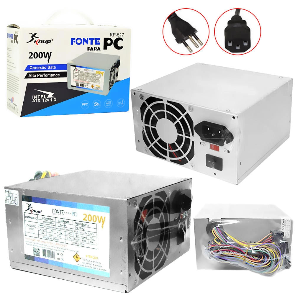 Fonte de alimentação para PC 200W prata 110V/220V Knup KP517