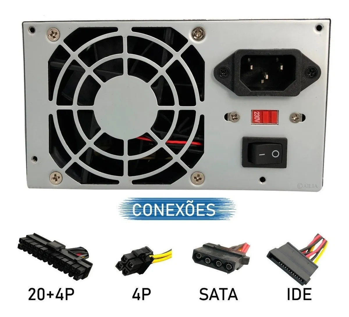 Fonte de alimentação para PC 200W prata 110V/220V Knup KP517