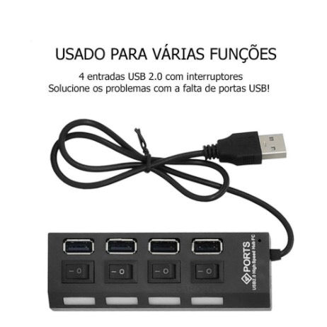 Hub Régua Usb 2.0 4 Portas Led Indicador Extensor Usb Rápido