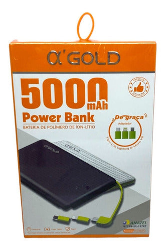 Carregador Portatil Power Bank Gold 5000mah Com Adaptador Type-c Ip8 V8