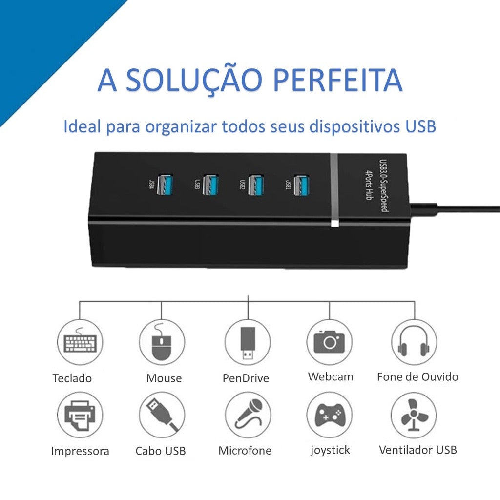 Hub Usb 3.0 & 2.0 4 Portas Expansor Rapido 5 Gbps Alta Velocidade KP-HB500