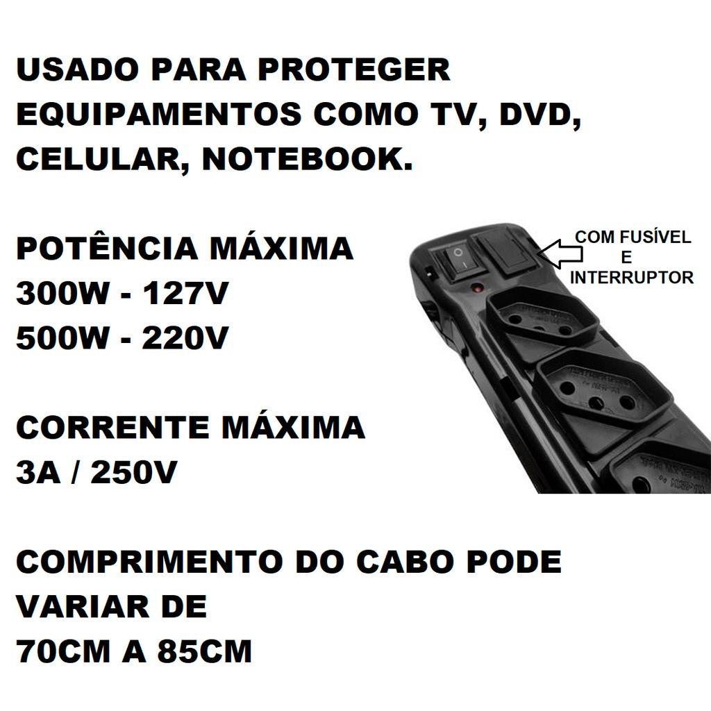 Filtro De Linha 6t 3a Bivolt Protetor Elétrico C/fusível Eletro Drap