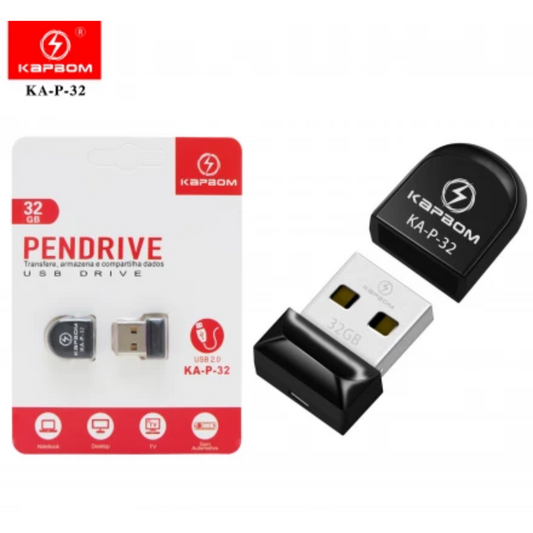 Mini Pendrive 32GB Usb 2.0 Compacto Preto Kapbom - KAP32